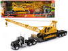 Kenworth W900 Truck with Lowboy Trailer Black and Crane Yellow Long Haul Trucker Series 1/32 Diecast Model New Ray 11293E