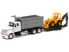 International Lonestar Dump Truck White and Wheel Loader Yellow with Flatbed Trailer Long Haul Truckers Series 1/43 Diecast Model New Ray 16633A