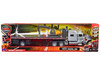 Peterbilt 389 Truck with Flatbed Trailer Silver Metallic with Excavator and Wind Turbine Long Haul Truckers Series 1/32 Diecast Model New Ray SS-10333B
