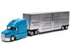 Mack Pinnacle Truck with Pot Belly Livestock Trailer Blue and Chrome Long Haul Truckers Series 1/32 Diecast Model New Ray SS-12853C