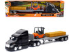 Peterbilt 387 Truck with Flatbed Trailer Black with Forklift and Hay Bales Long Haul Trucker Series Diecast Model New Ray