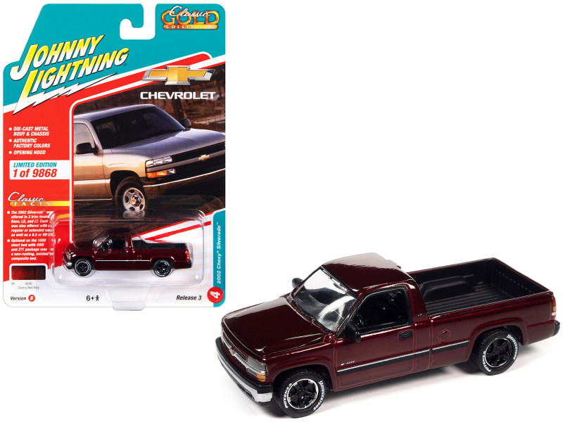2002 Chevrolet Silverado Pickup Truck Cherry Red Metallic Classic Gold Collection Series Limited Edition to 9868 pieces Worldwide 1/64 Diecast Model Car Johnny Lightning JLCG030-JLSP281B