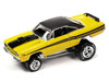 1970 Plymouth Road Runner Yellow with Black Gator Top and Black Stripes and 1969 Dodge Charger R T HEMI Orange with Black Top and Tail Stripe Zingers Set of 2 Cars 2 Packs 2023 Release 1 1/64 Diecast Model Cars Johnny Lightning JLPK020-JLSP318A