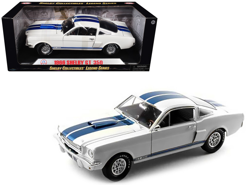 1966 Shelby Mustang GT 350 White with Blue Stripes 1/18 Diecast Car Model Shelby Collectibles SC160