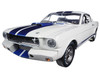 1965 Ford Mustang Shelby GT350R White Blue Stripes Printed Carroll Shelby's Signature on the Roof 1/18 Diecast Model Car Shelby Collectibles SC168-1