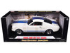 1965 Ford Mustang Shelby GT350R White Blue Stripes Printed Carroll Shelby's Signature on the Roof 1/18 Diecast Model Car Shelby Collectibles SC168-1
