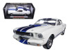 1965 Ford Mustang Shelby GT350R White Blue Stripes Printed Carroll Shelby's Signature on the Roof 1/18 Diecast Model Car Shelby Collectibles SC168-1