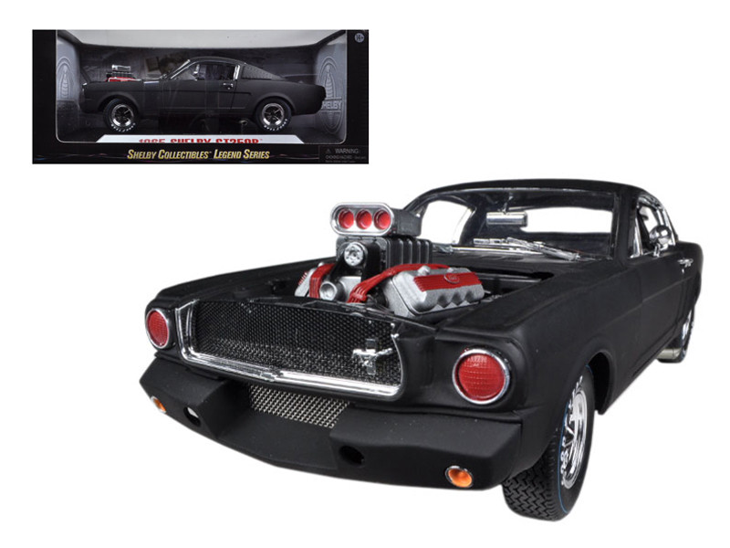1965 Ford Shelby Mustang GT350R With Racing Engine Matt Black 1/18 Diecast Car Model by Shelby Collectibles