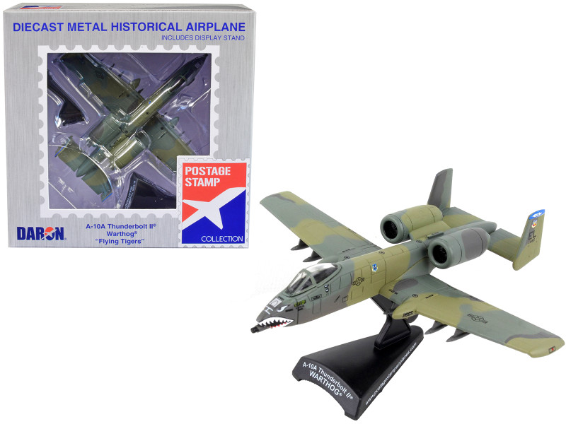 Fairchild Republic A 10A Thunderbolt II Warthog Aircraft Flying Tigers First American Volunteer Group of the Republic of China Air Force 1/140 Diecast Model Airplane Postage Stamp PS5375-4