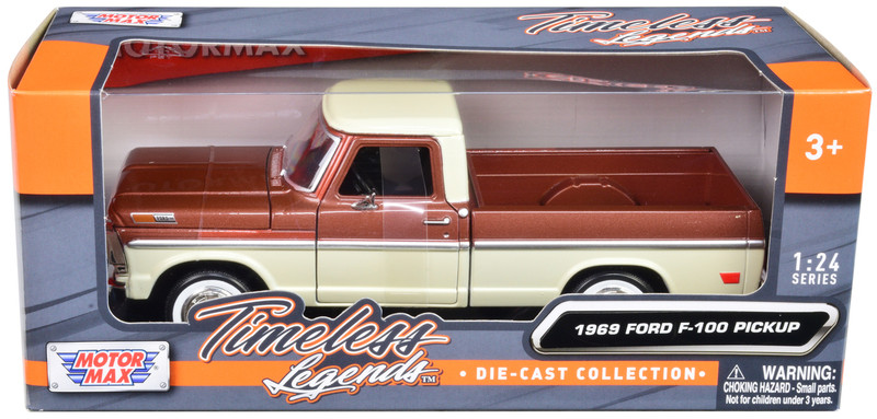 1969 Ford F 100 Pickup Truck Brown Metallic and Cream Timeless Legends 1/24 Diecast Model Car Motormax 79315brcrm