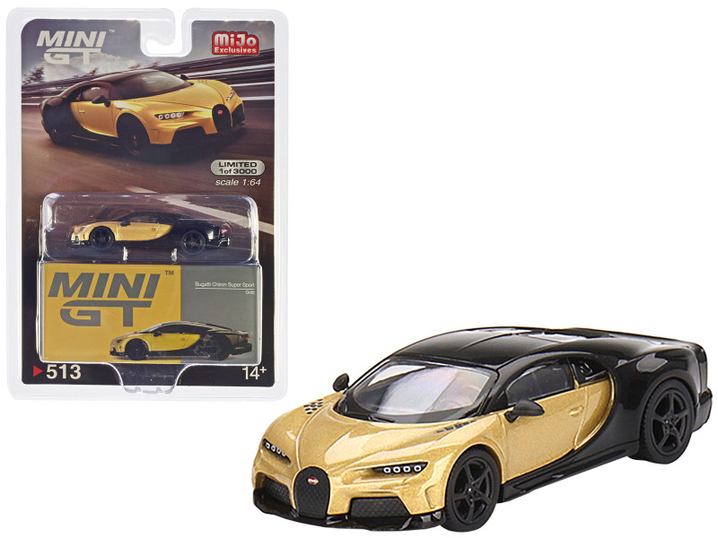 Bugatti Chiron Super Sport Gold Metallic and Black Limited Edition to 3000 pieces Worldwide 1/64 Diecast Model Car True Scale Miniatures MGT00513