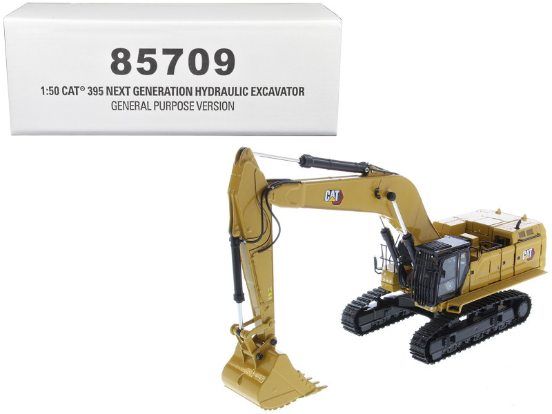 CAT Caterpillar 395 Next Generation Hydraulic Excavator General Purpose Version Yellow with Operator and Additional Tools High Line Series 1/50 Diecast Model Diecast Masters 85709