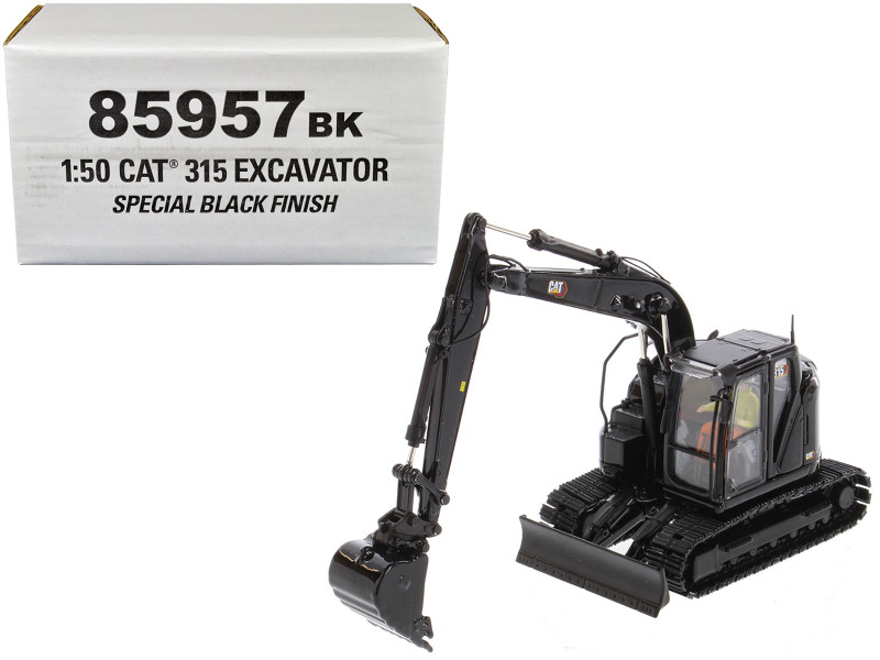 CAT Caterpillar 315 Track Type Hydraulic Excavator Special Black Finish with Operator High Line Series 1/50 Diecast Model Diecast Masters 85957BK