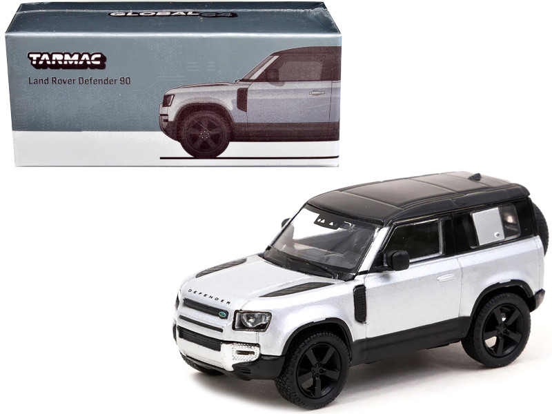 Land Rover Defender 90 Silver Metallic with Black Top Global64 Series 1/64 Diecast Model Car Tarmac Works T64G-019-SL