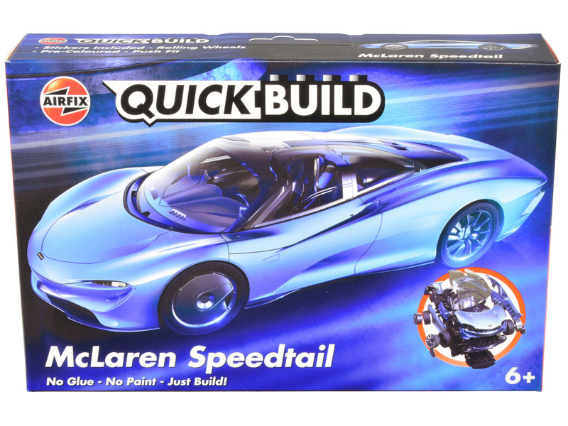 Skill 1 Model Kit McLaren Speedtail Light Blue with Black Top Snap Together Painted Plastic Model Car Kit Airfix Quickbuild J6052