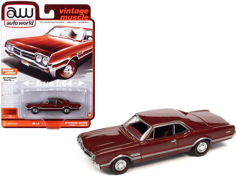 1966 Oldsmobile 442 Autumn Bronze Metallic with Red Interior Vintage Muscle Limited Edition 1/64 Diecast Model Car Auto World 64402-AWSP132A