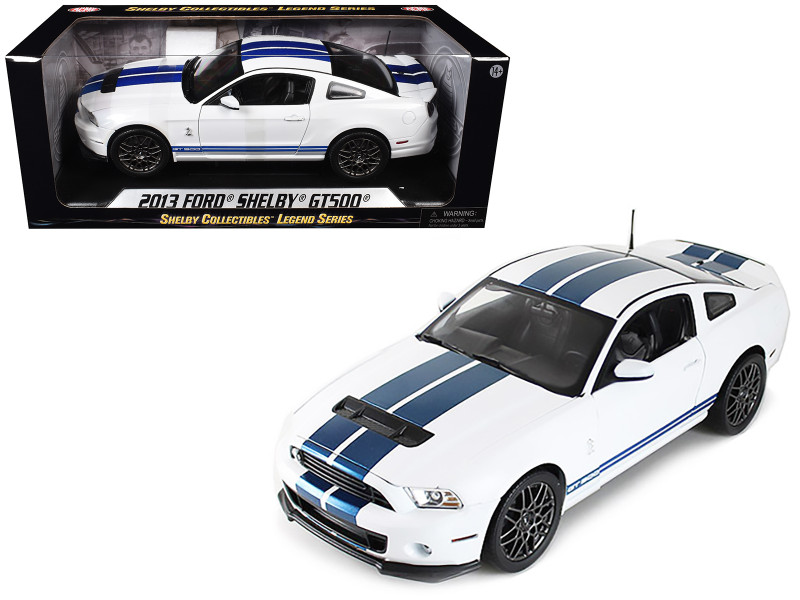2013 Ford Shelby Cobra GT500 SVT White with Blue Stripes 1/18 Diecast Car Model Shelby Collectibles SC394