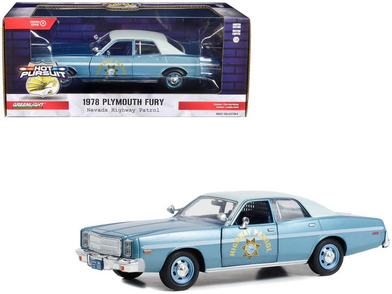 1978 Plymouth Fury Nevada Highway Patrol Slicktop Blue Hot Pursuit Series 7 1/24 Diecast Model Car Greenlight 85573