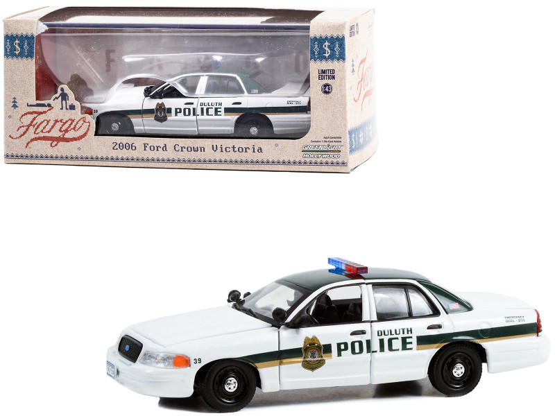 2006 Ford Crown Victoria Police Interceptor White with Green Top Duluth Minnesota Police Fargo 2014 2020 TV Series Hollywood Series 1/43 Diecast Model Car Greenlight 86636