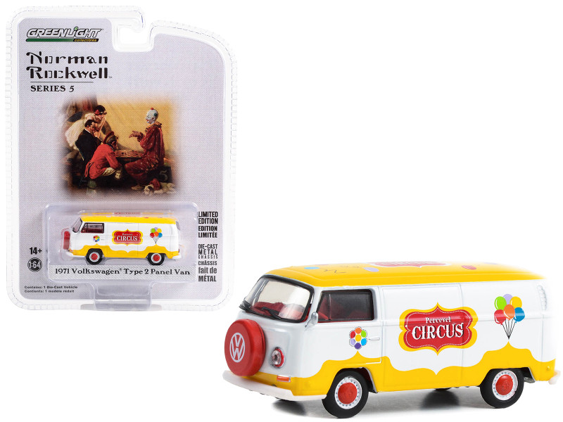 1971 Volkswagen Type 2 Panel Van Yellow and White with Red Interior Percevel Circus Norman Rockwell Series 5 1/64 Diecast Model Car Greenlight 54080F