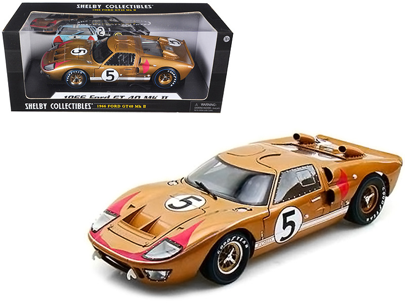 1966 Ford GT-40 MK II RHD Right hand Drive #5 Gold 24H Le Mans 1/18 Diecast Model Car Shelby Collectibles SC403