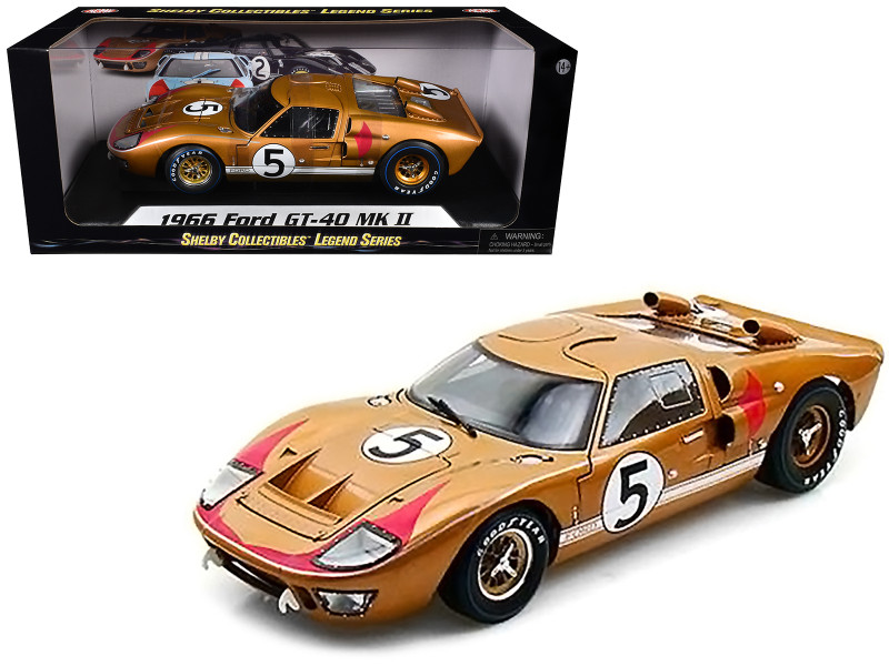 1966 Ford GT-40 MK II RHD Right hand Drive #5 Gold 24H Le Mans 1/18 Diecast Model Car Shelby Collectibles SC403