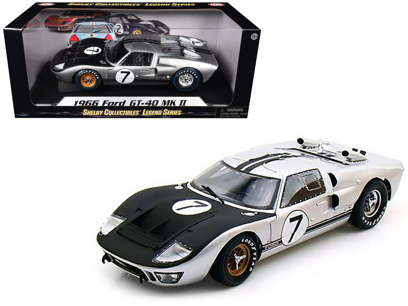 1966 Ford GT-40 MK II #7 Silver 1/18 Diecast Model Car Shelby Collectibles SC404