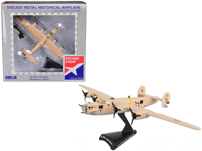 Consolidated B 24D Liberator Bomber Aircraft Strawberry Bitch 376th Heavy Bombardment North Africa United States Army Air Forces 1/163 Diecast Model Airplane Postage Stamp PS5557-5