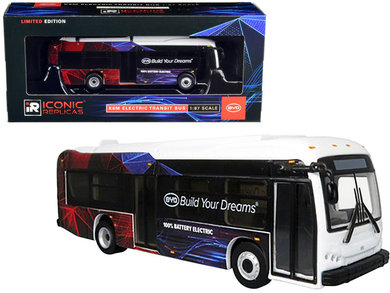 BYD K8M Electric Transit Bus Build Your Dreams Corporate Livery Limited Edition 1/87 (HO) Diecast Model Iconic Replicas 87-0438