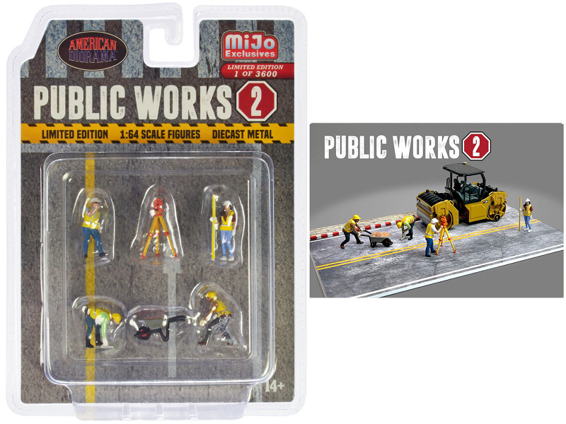 Public Works 2 6 piece Diecast Figure Set 4 Figures 1 camera 1 wheelbarrow Limited Edition to 3600 pieces Worldwide for 1/64 scale models American Diorama AD-76519MJ