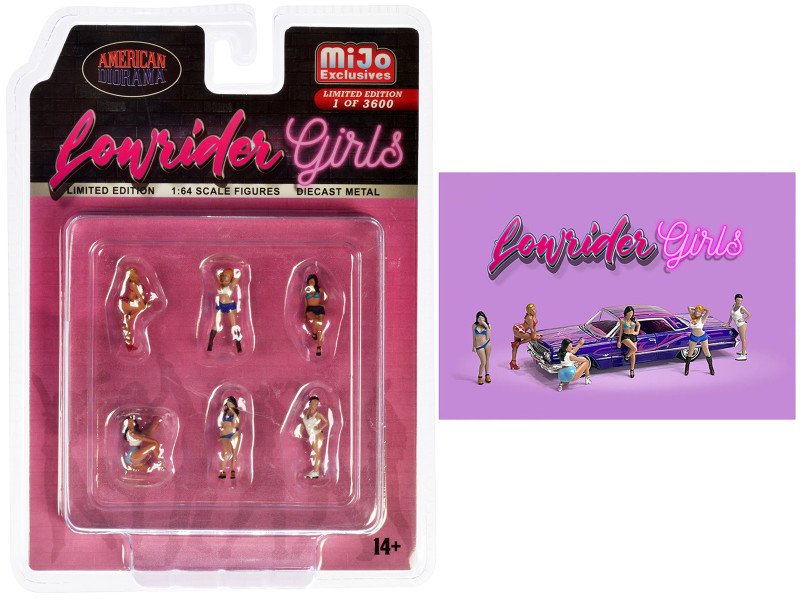 Lowrider Girls 6 piece Diecast Figure Set Limited Edition to 3600 pieces Worldwide for 1/64 scale models American Diorama AD-76521MJ