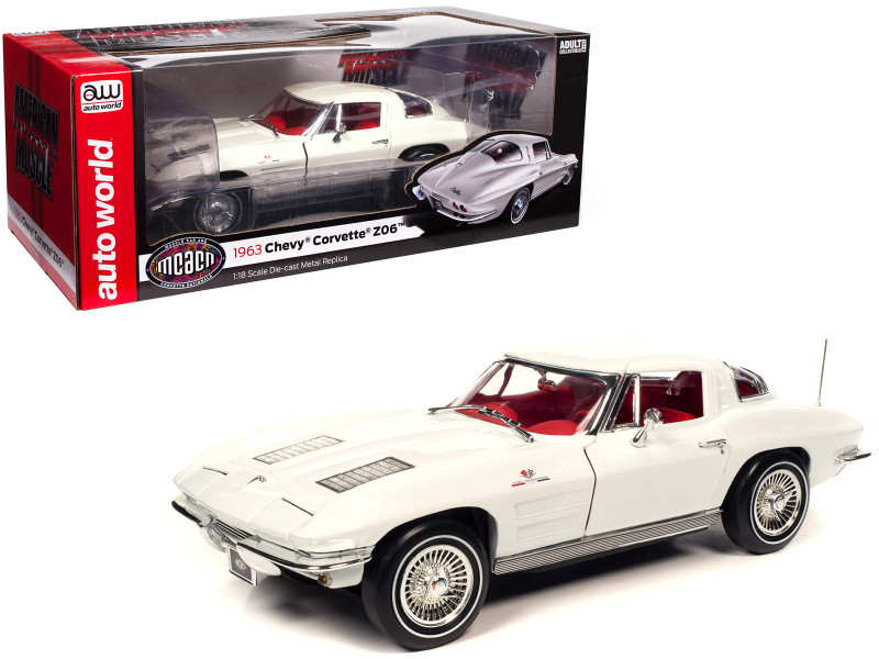 1963 Chevrolet Corvette Z06 Split Window Coupe Ermine White with Red Interior Muscle Car & Corvette Nationals MCACN American Muscle Series 1/18 Diecast Model Car Auto World AMM1308