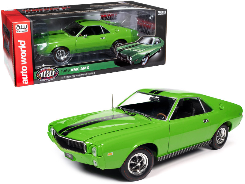 1969 AMC AMX Big Bad Lime Green with Black Stripes Muscle Car & Corvette Nationals MCACN American Muscle Series 1/18 Diecast Model Car Auto World AMM1313