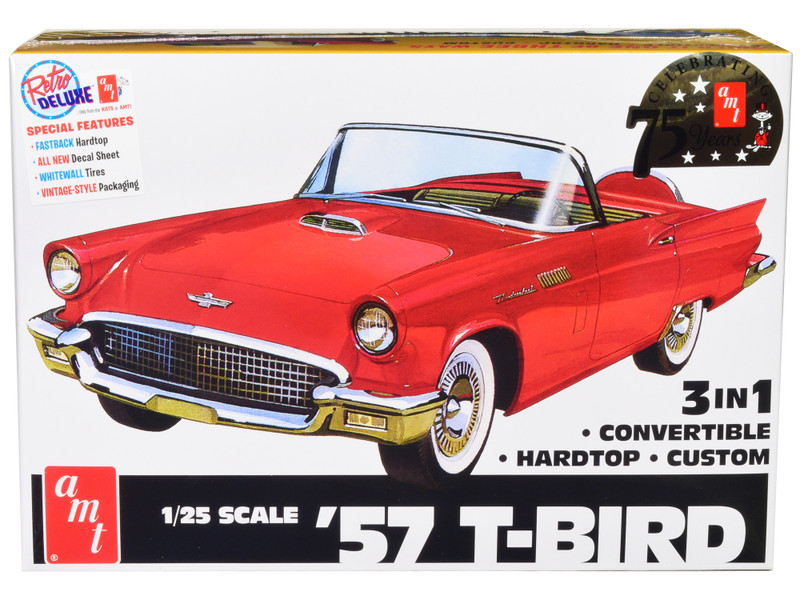 Skill 2 Model Kit 1957 Ford Thunderbird 3 in 1 Kit 1/25 Scale Model AMT AMT1397