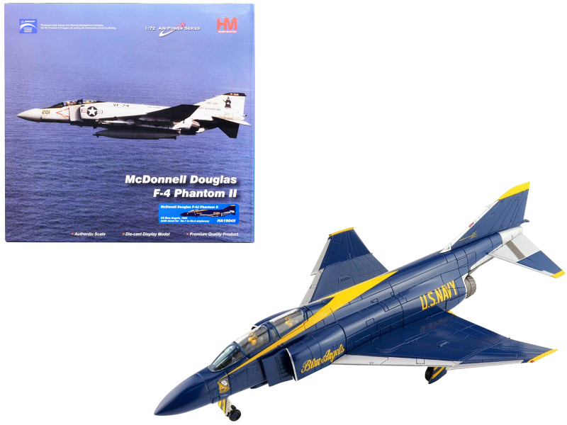 McDonnell Douglas F 4J Phantom II Fighter Aircraft Blue Angels with Number Decals United States Navy 1969 Air Power Series 1/72 Diecast Model Hobby Master HA19045