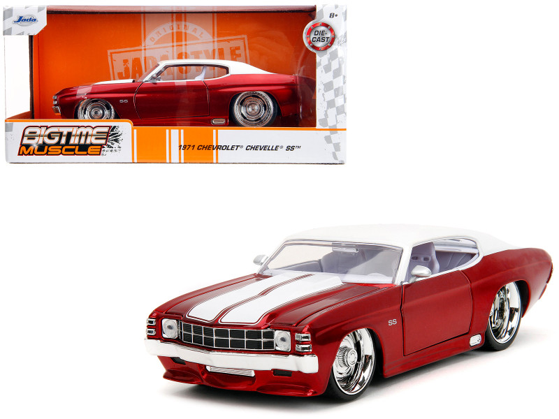 1971 Chevrolet Chevelle SS Candy Red with White Top White Stripes and White Interior Bigtime Muscle Series 1/24 Diecast Model Car Jada 35020