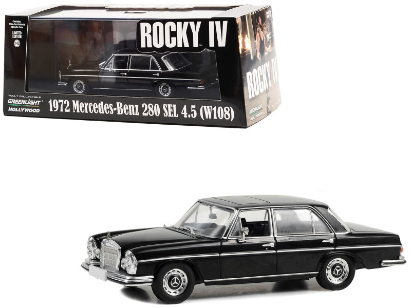 1972 Mercedes Benz 280 SEL 4 5 W108 Black Rocky IV 1985 Movie Hollywood Series 1/43 Diecast Model Car Greenlight 86639