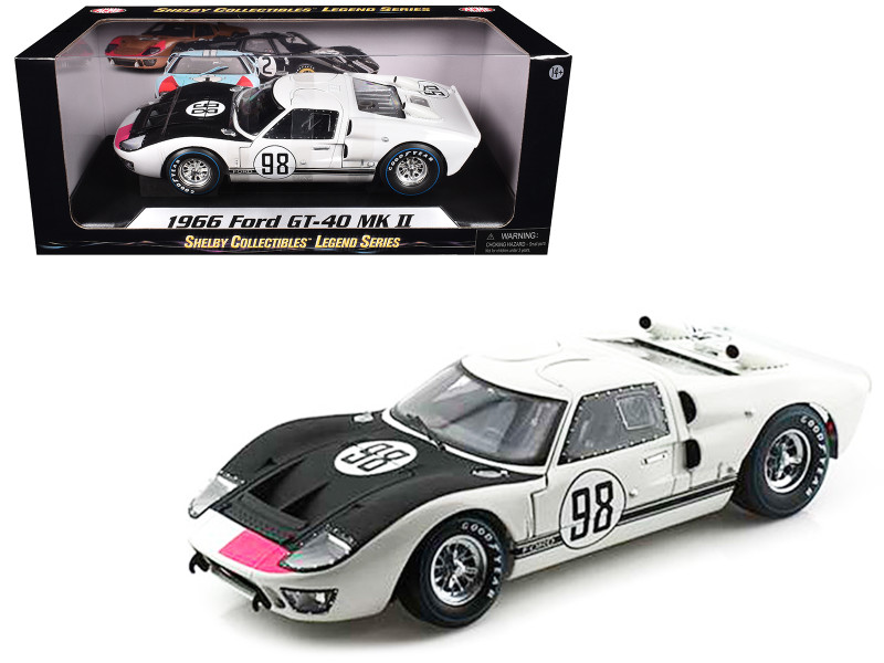 1966 Ford GT-40 MK 2 #98 White 1/18 Diecast Car Model Shelby Collectibles SC415