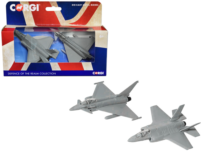 Lockheed Martin F 35 Lightning II Aircraft and Eurofighter Typhoon Aircraft Unmarked Set of 2 Pieces Defence of the Realm Collection Diecast Models Corgi CS90685