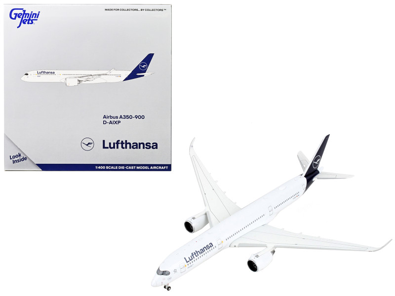 Airbus A350 900 Commercial Aircraft Lufthansa D AIXP White with Dark Blue Tail 1/400 Diecast Model Airplane GeminiJets GJ2052