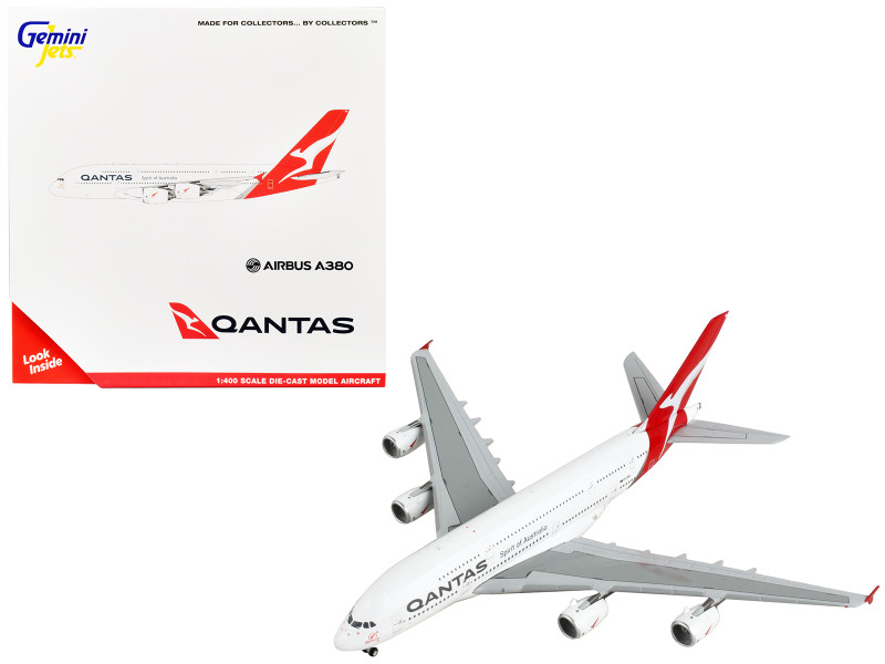 Airbus A380 Commercial Aircraft Qantas Airways White and Gray with Red Tail 1/400 Diecast Model Airplane GeminiJets GJ2075