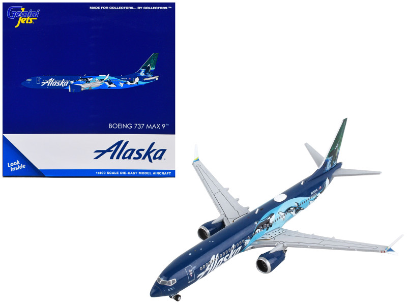 Boeing 737 MAX 9 Commercial Aircraft Alaska Airlines Blue with Orca Graphics 1/400 Diecast Model Airplane GeminiJets GJ2078