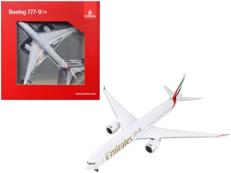 Boeing 777 9 Commercial Aircraft Emirates Airlines White with Gold Lettering 1/400 Diecast Model Airplane GeminiJets GJ2160