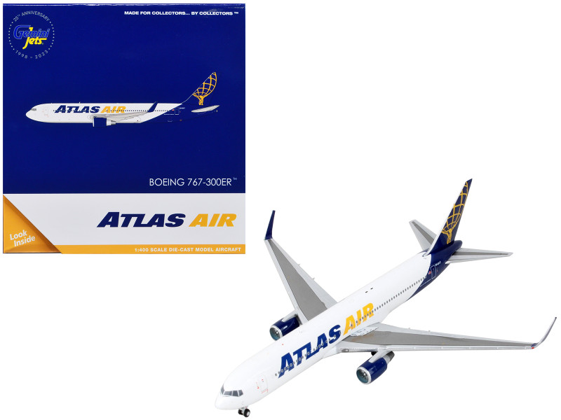 Boeing 767 300ER Commercial Aircraft Atlas Air White and Blue 1/400 Diecast Model Airplane GeminiJets GJ2166