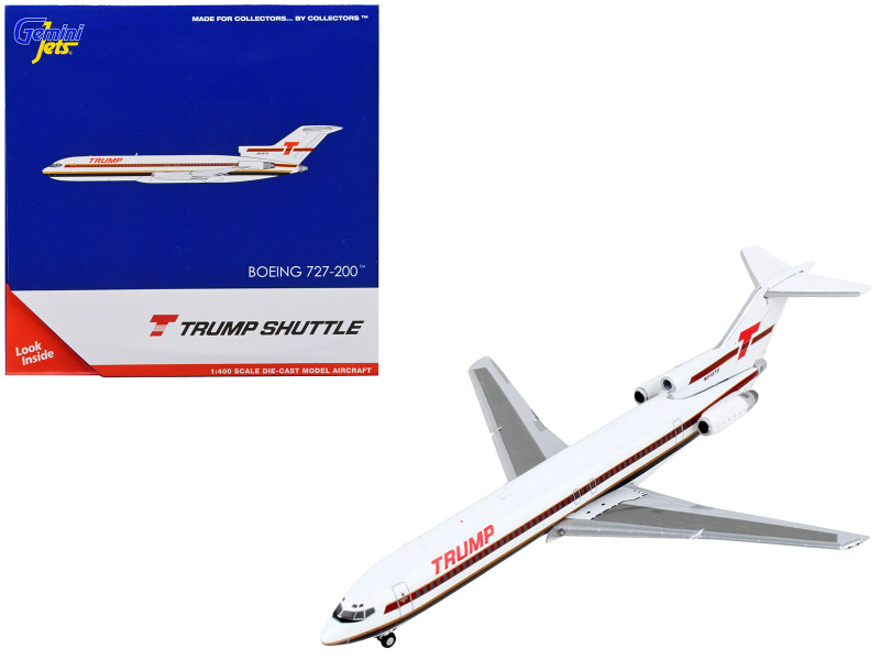 Boeing 727 200 Commercial Aircraft Trump Shuttle White with Red Stripes 1/400 Diecast Model Airplane GeminiJets GJ2176