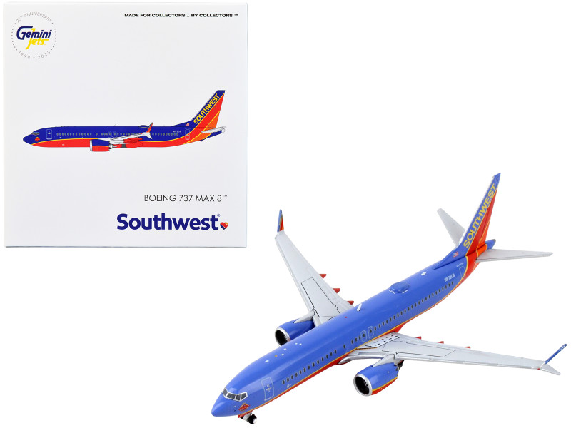 Boeing 737 MAX 8 Commercial Aircraft Southwest Airlines Canyon Blue with Red Stripes 1/400 Diecast Model Airplane GeminiJets GJ2187