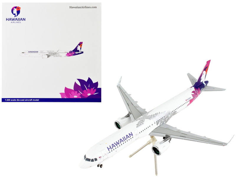 Airbus A321neo Commercial Aircraft Hawaiian Airlines White with Purple Tail Gemini 200 Series 1/200 Diecast Model Airplane GeminiJets G2HAL1043