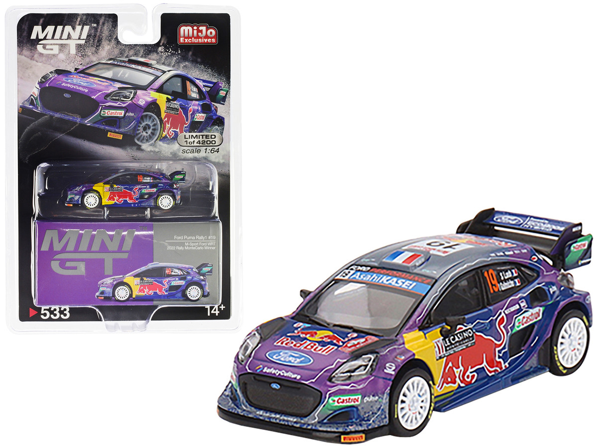 Diecast Model Cars wholesale toys dropshipper drop shipping Ford Puma  Rally1 #19 Sebastien Loeb Isabelle Galmiche M Sport Ford WRT Red Bull  Winner Monte Carlo Rally 2022 Limited Edition to 4200 pieces
