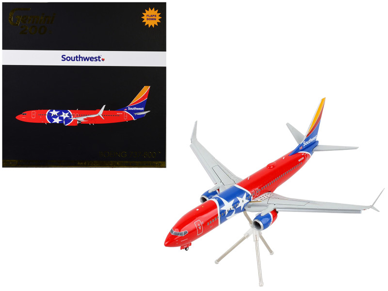 Boeing 737 800 Commercial Aircraft with Flaps Down Southwest Airlines Tennessee One Tennessee Flag Livery Gemini 200 Series 1/200 Diecast Model Airplane GeminiJets G2SWA1011F