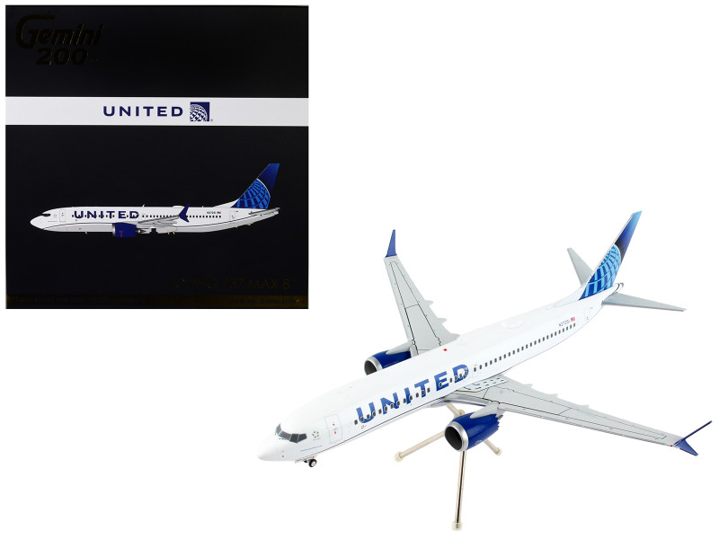 Boeing 737 MAX 8 Commercial Aircraft United Airlines White with Blue Tail Gemini 200 Series 1/200 Diecast Model Airplane GeminiJets G2UAL1054